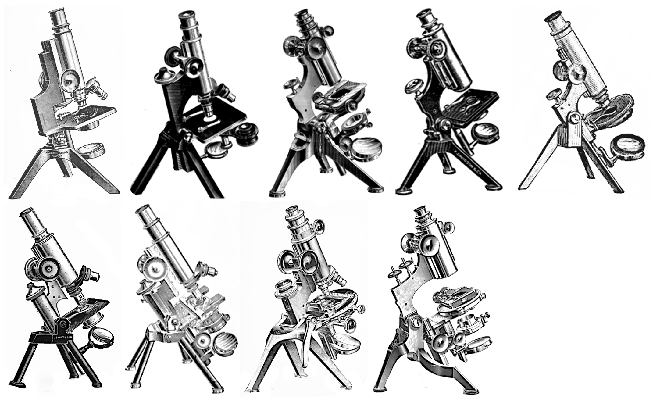 A group of microscopesDescription automatically generated with low ...