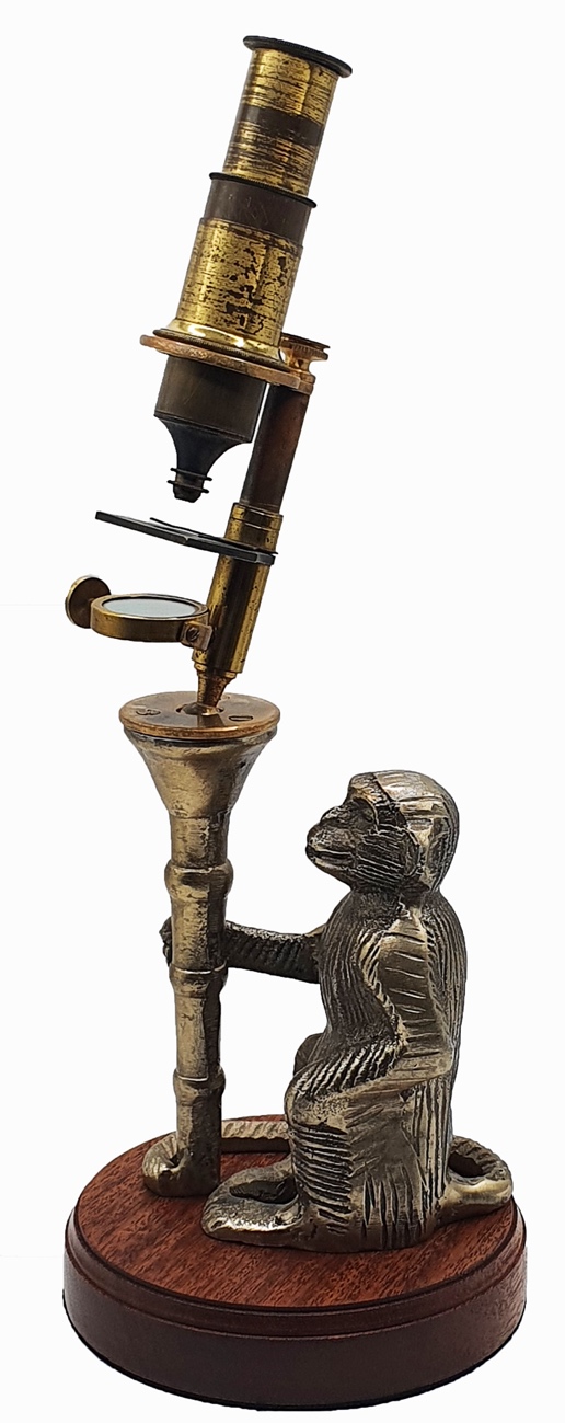 Microscope Statue A statue of a monkey holding a microscopeDescription automatically ...