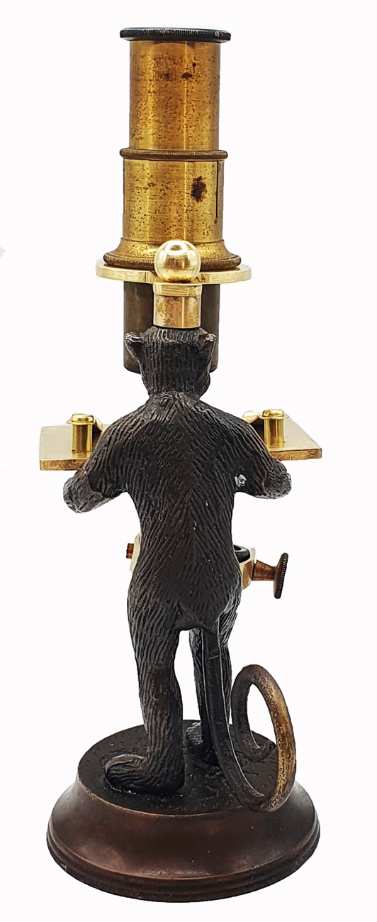 Microscope Statue A statue of a bear holding a microscopeDescription automatically generated