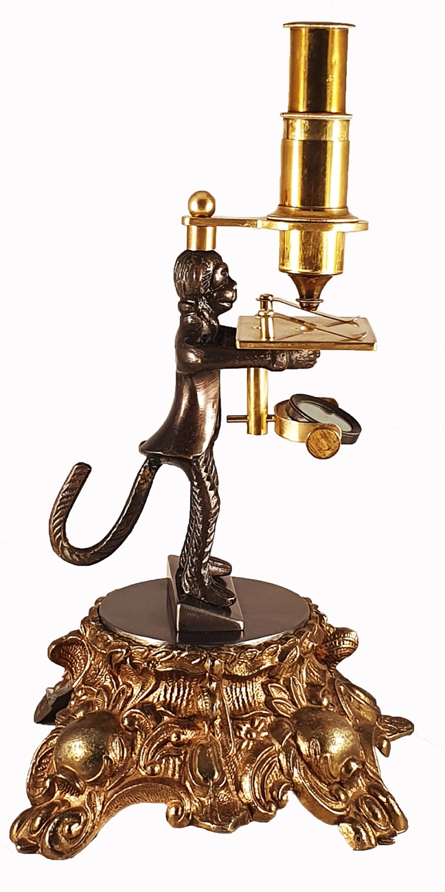Microscope Statue A statue of a monkey holding a microscopeDescription automatically ...